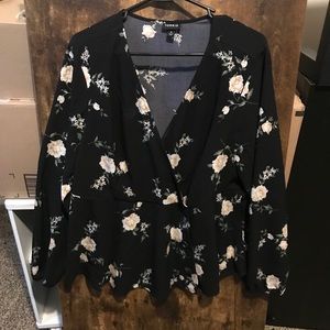 Torrid Black Top With Flowers Sized 2